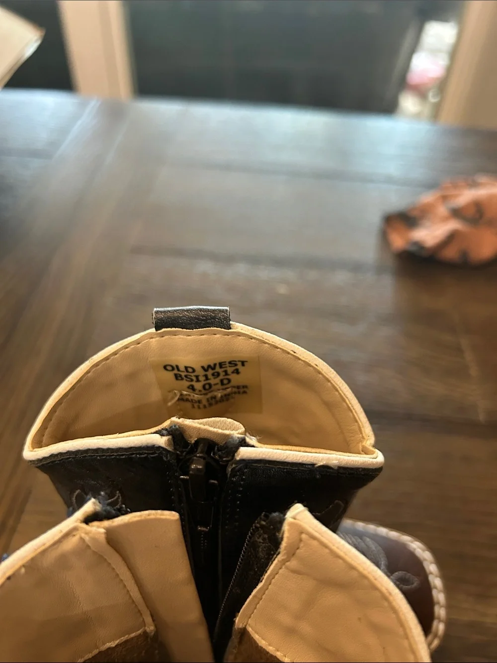 Kids Brown & Navy Western Cowboy Boots - Youth Zip-Up